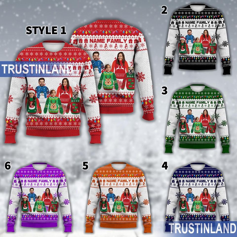 Custom Face Christmas Family Ugly Sweater, Personalized Family Photo, Christmas Gift