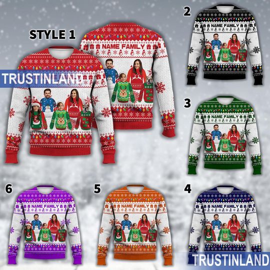 Custom Face Christmas Family Ugly Sweater, Personalized Family Photo, Christmas Gift - Image 10