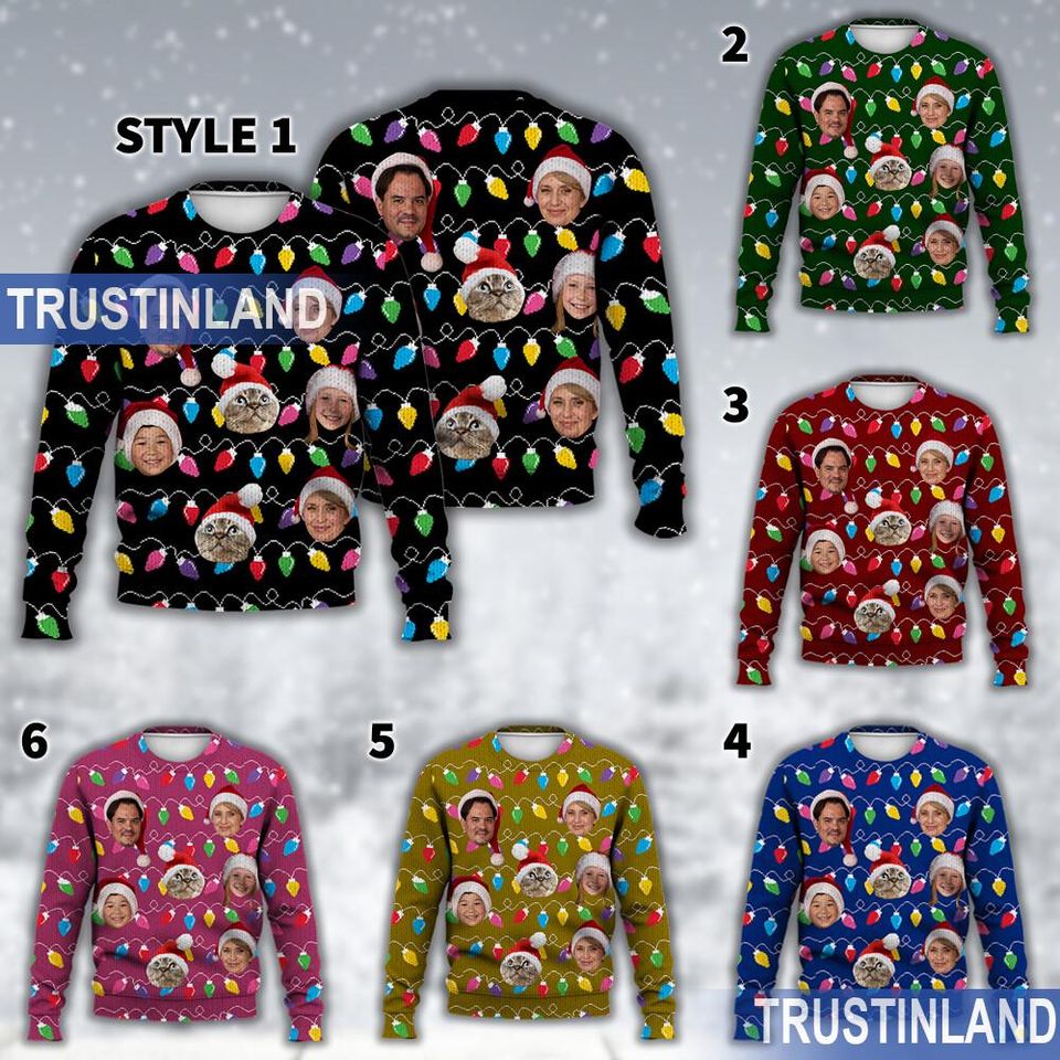Custom Face Christmas Family Ugly Sweater, Personalized Family Photo, Ugly Christmas Pattern