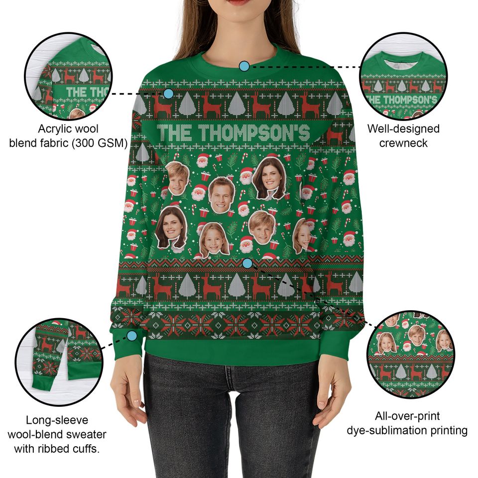 Custom Face Christmas Family Ugly Sweater Personalized Photo Ugly Sweater Crewneck Merry Christmas Sweatshirt - Image 6