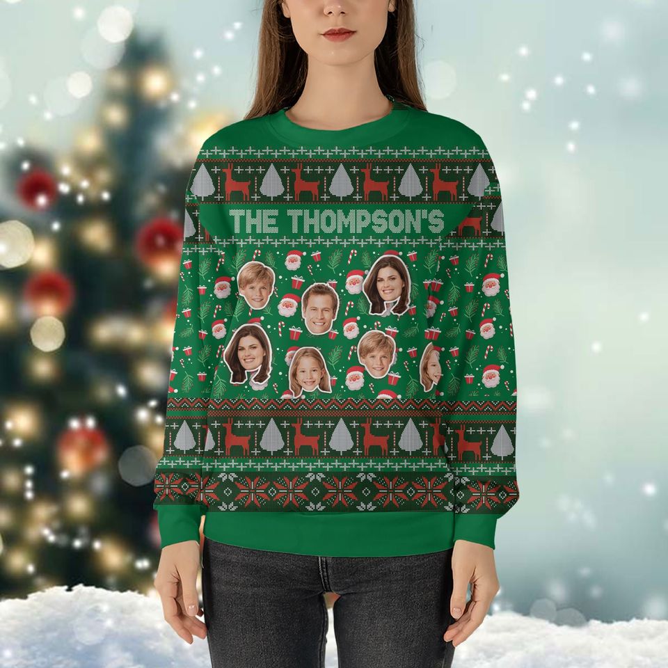 Custom Face Christmas Family Ugly Sweater Personalized Photo Ugly Sweater Crewneck Merry Christmas Sweatshirt - Image 5