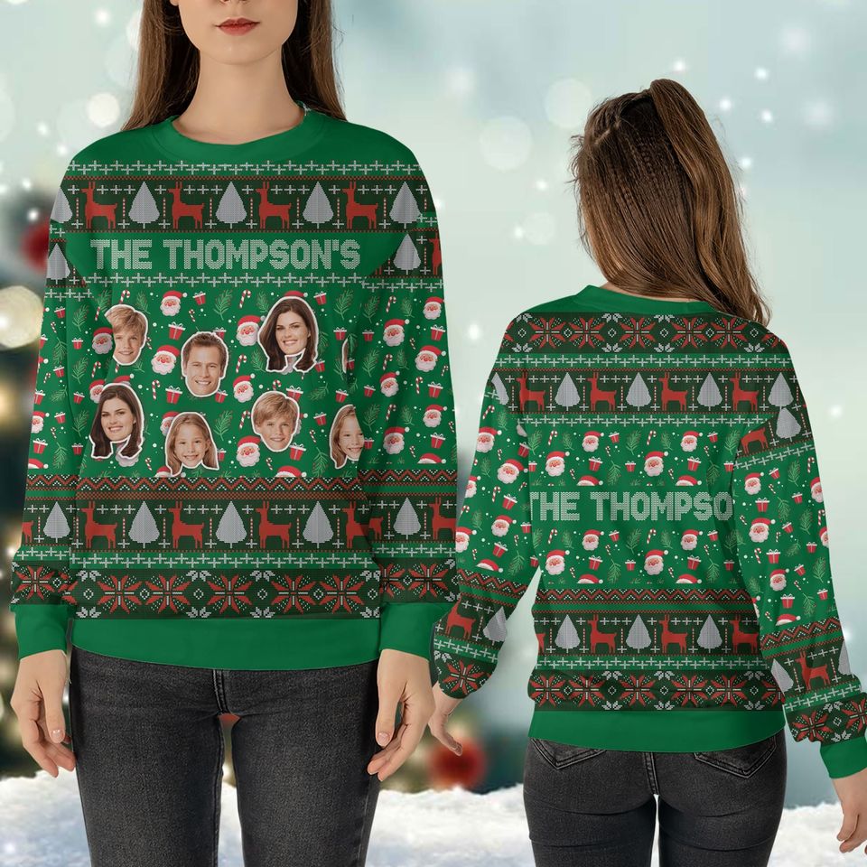 Custom Face Christmas Family Ugly Sweater Personalized Photo Ugly Sweater Crewneck Merry Christmas Sweatshirt - Image 4