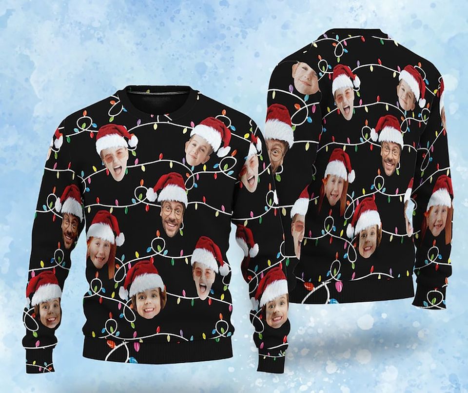 Custom Face Christmas Family Xmas Leds, Family Photo Ugly Sweater