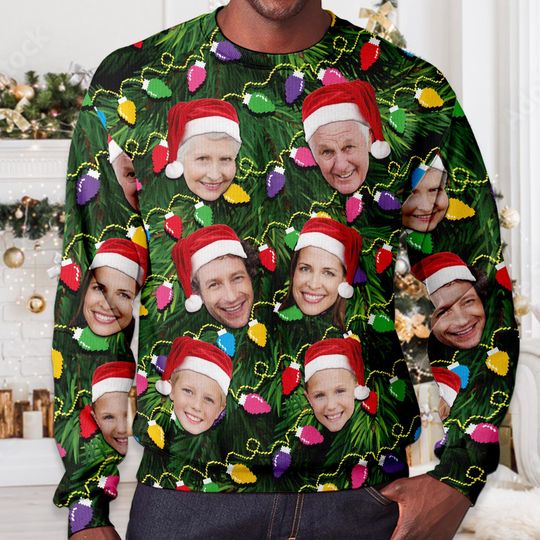 Custom Face Christmas Family Xmas Leds, Personalized Family Photo Ugly Sweater - Image 10