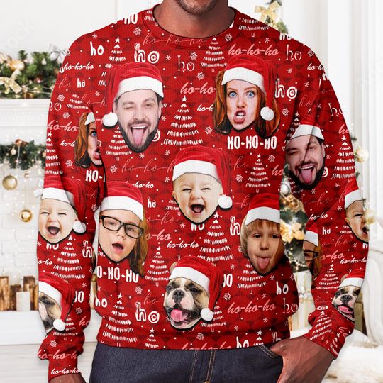 Custom Face Christmas Family Xmas Leds, Personalized Family Photo Ugly Sweater - Image 8