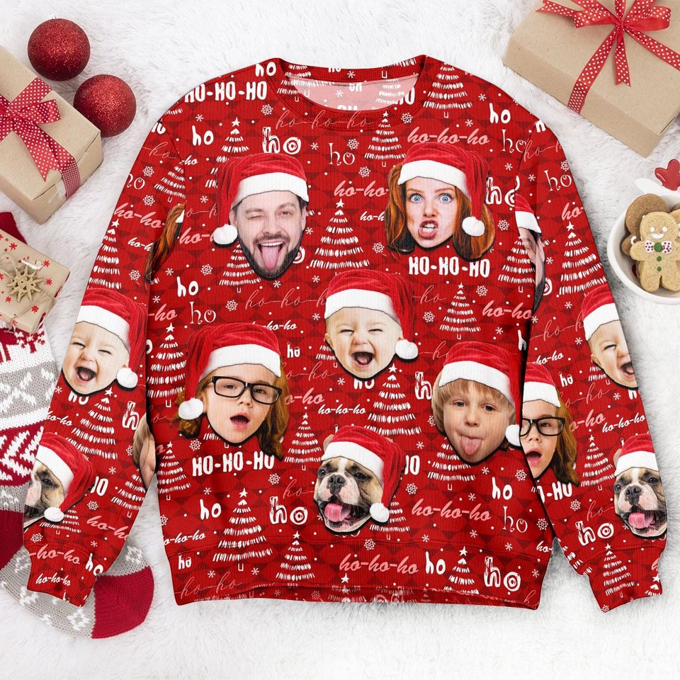 Custom Face Christmas Family Xmas Leds, Personalized Family Photo Ugly Sweater - Image 3