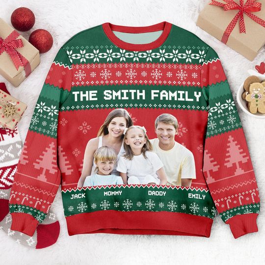 Custom Face Christmas Family Xmas Leds, Personalized Family Photo Ugly Sweater - Image 10