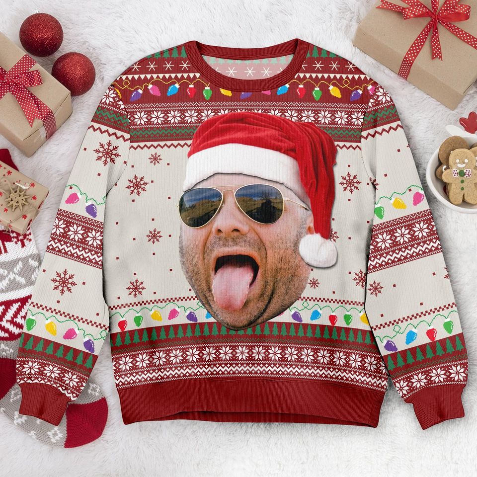 Custom Face Christmas Family Xmas Leds, Personalized Family Photo Ugly Sweater