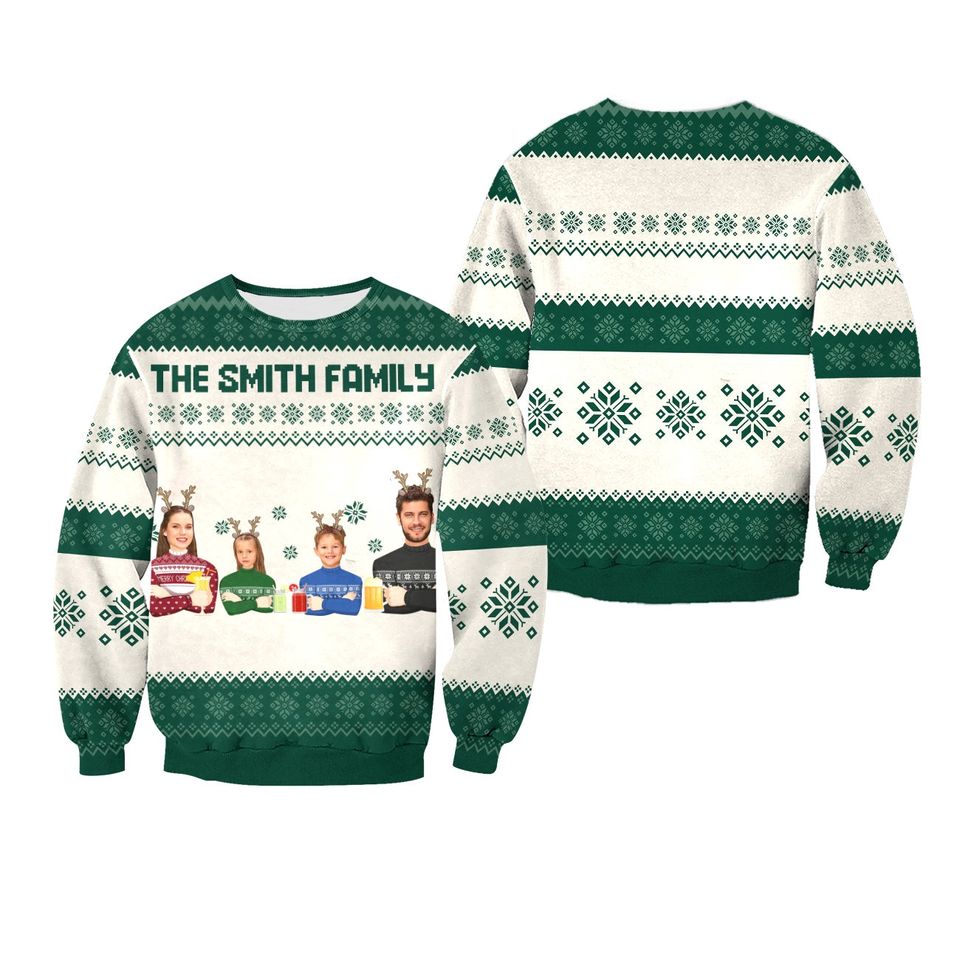 Custom Face Christmas Family Xmas Leds, Personalized Family Photo Ugly Sweater