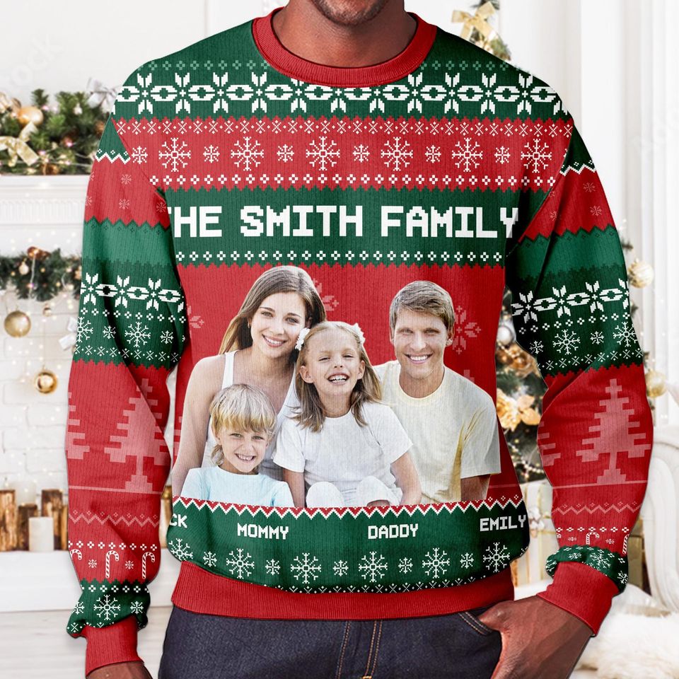 Custom Face Christmas Family Xmas Leds, Personalized Family Photo Ugly Sweater