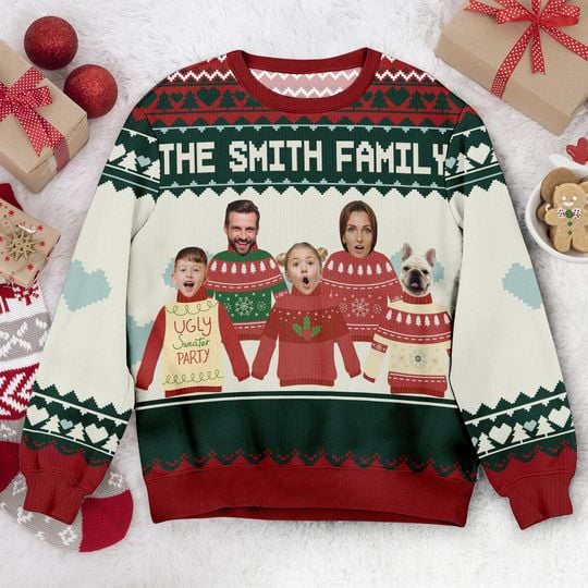 Custom Face Christmas Family Xmas Leds, Personalized Family Photo Ugly Sweater - Image 10
