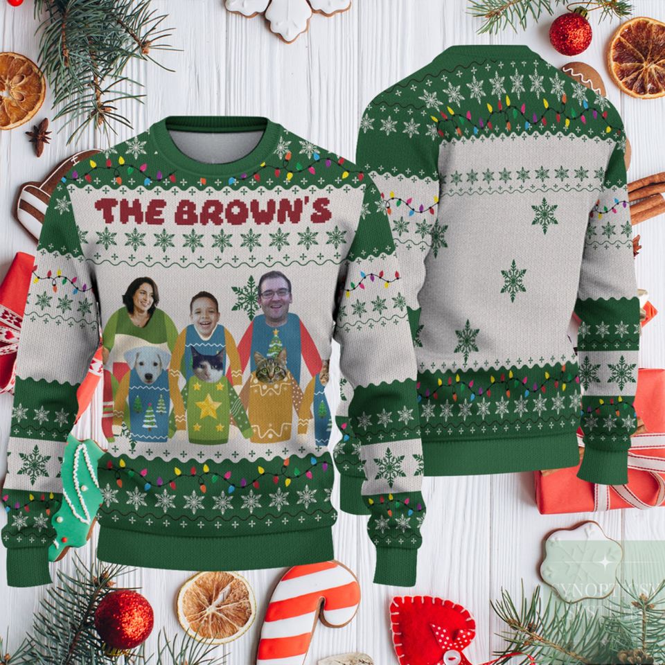 Custom Face Christmas Family Xmas Leds, Personalized Family Photo Ugly Sweater, Christmas Sweatshirt - Image 2
