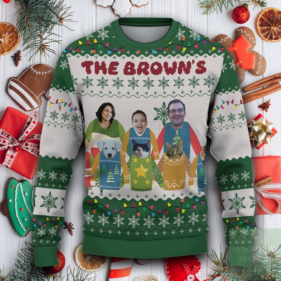 Custom Face Christmas Family Xmas Leds, Personalized Family Photo Ugly Sweater, Christmas Sweatshirt - Image 3