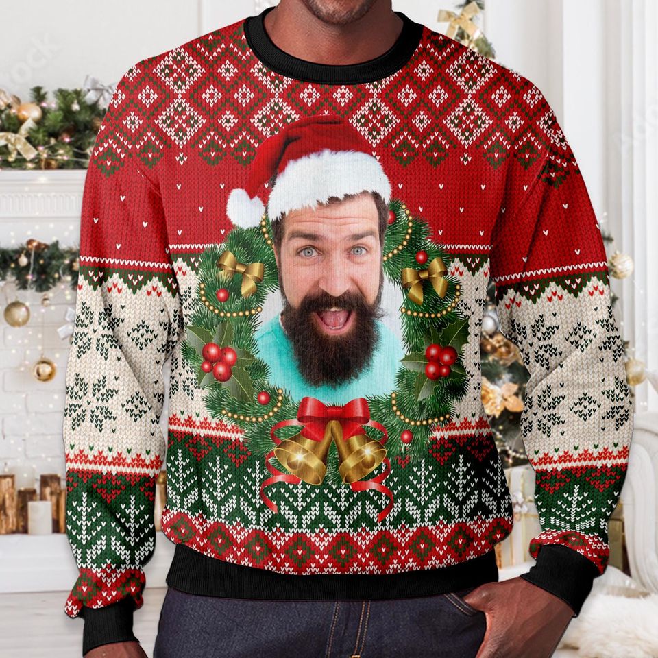 Custom Face Christmas Garland Tacky Ugly Sweater, Personalized Family