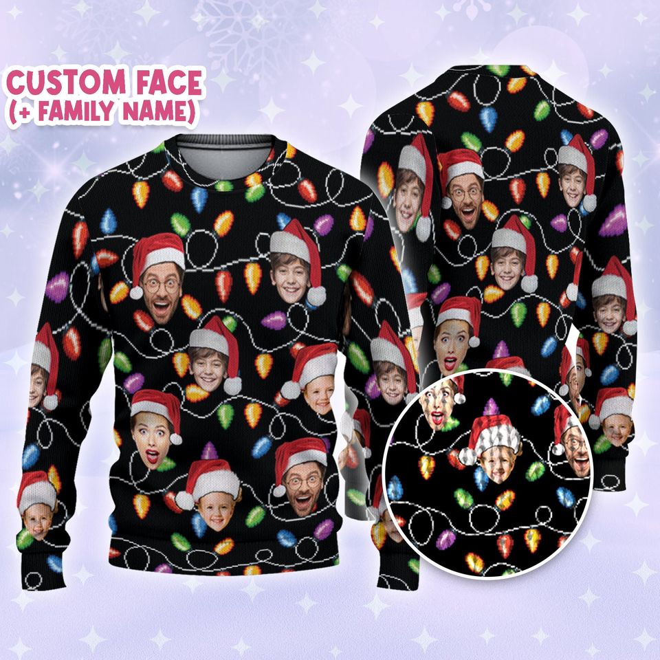 Custom Face Christmas Lights Black