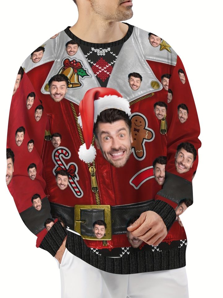 Custom Face Christmas Sweater – Personalized Santa Hat & Snowflake Design - Image 5