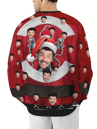 Custom Face Christmas Sweater – Personalized Santa Hat & Snowflake Design - Image 7