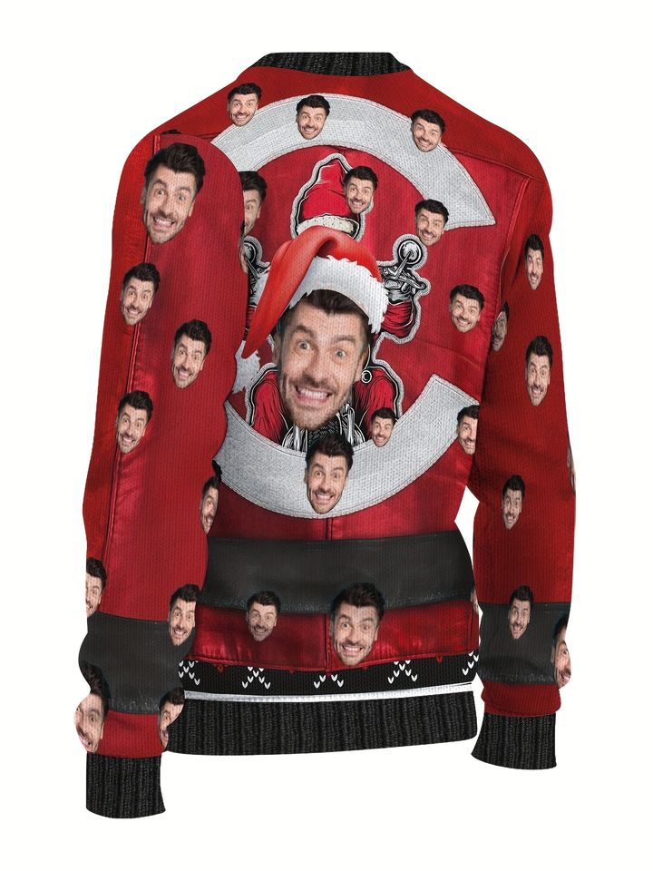 Custom Face Christmas Sweater – Personalized Santa Hat & Snowflake Design - Image 4
