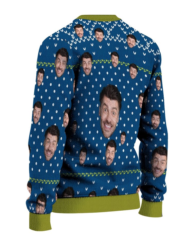 Custom Face Christmas Sweater - Personalized Digital Print Reindeer & Snowflakes Round Neck Pullover - Image 4