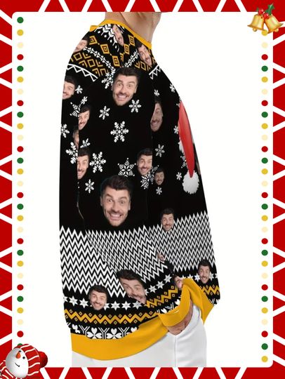 Custom Face Christmas Sweater - Personalized Photo, Holiday Pullover with Santa Hat & Reindeer Antlers - Image 9