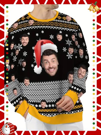 Custom Face Christmas Sweater - Personalized Photo, Holiday Pullover with Santa Hat & Reindeer Antlers - Image 10