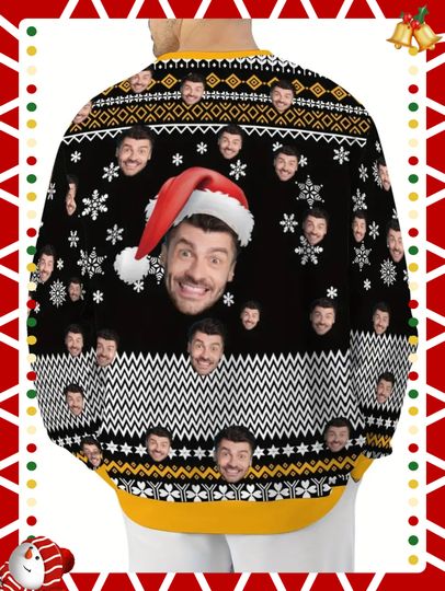 Custom Face Christmas Sweater - Personalized Photo, Holiday Pullover with Santa Hat & Reindeer Antlers - Image 8