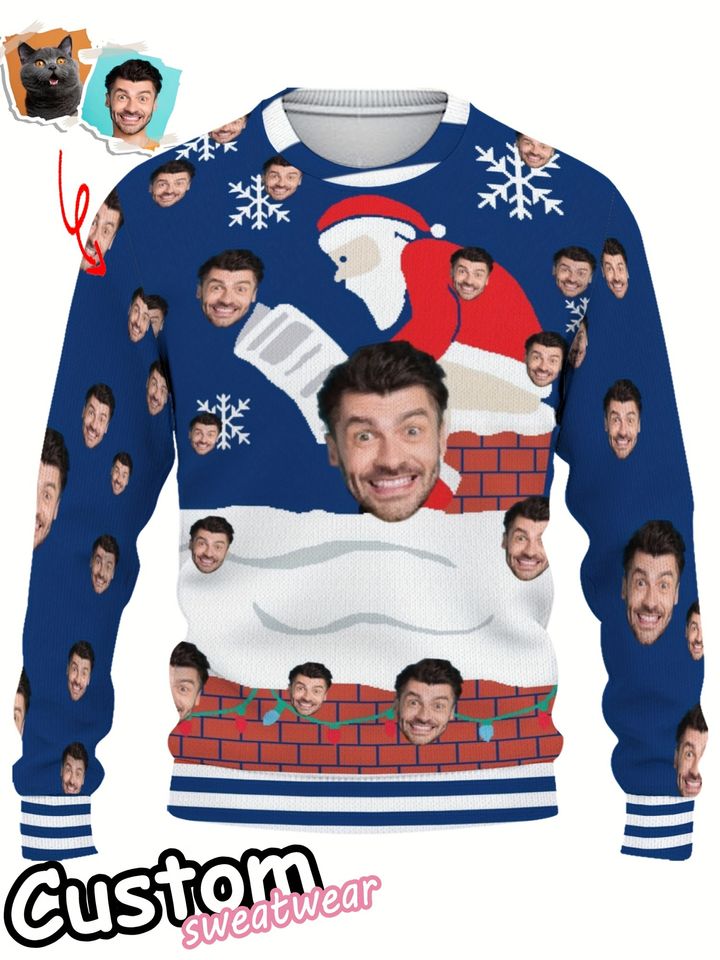 Custom Face Christmas Sweater - Personalized Santa Hat & Snowflake Design