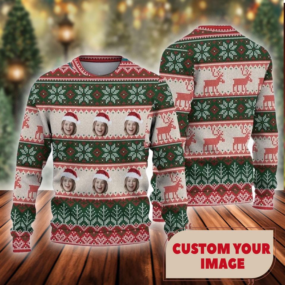 Custom Face Christmas Ugly Sweater, Personalized Photo Christmas