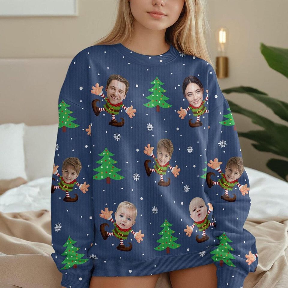 Custom Face Elf Christmas Sweater, Personalized Ugly Xmas Jumper with Your Photo - Image 5