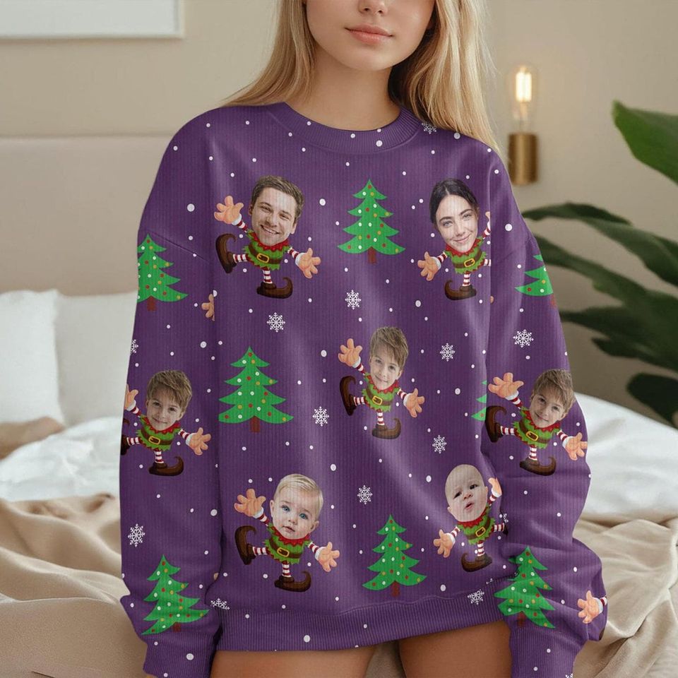 Custom Face Elf Christmas Sweater, Personalized Ugly Xmas Jumper with Your Photo - Image 4