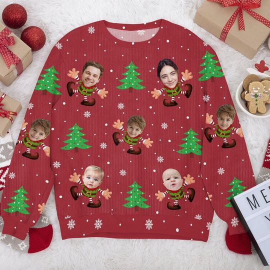 Custom Face Elf Christmas Sweater, Personalized Ugly Xmas Jumper with Your Photo - Image 6