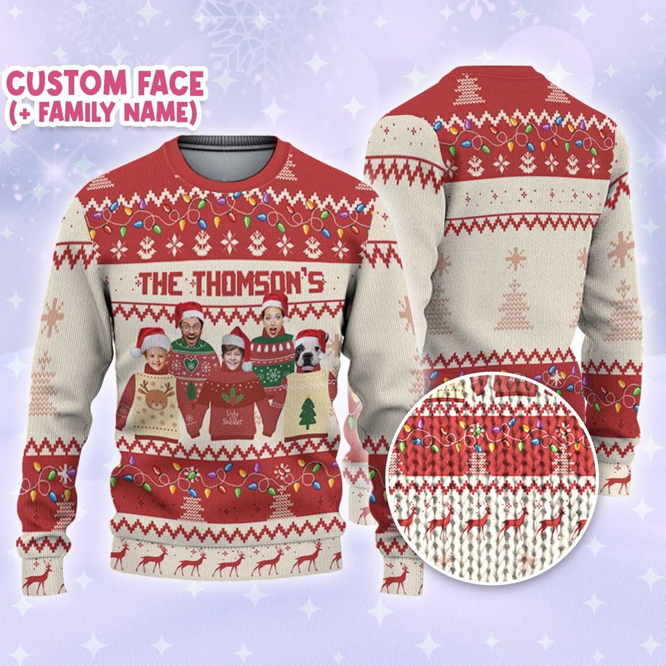 Custom Face Family Christmas, Personalized Photo Ugly Sweater