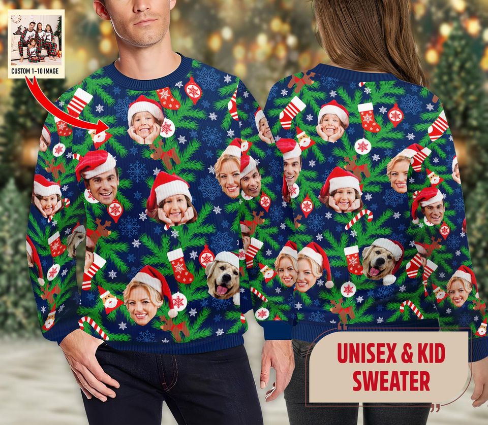 Custom Face Family Leds Ugly Christmas Sweatshirt