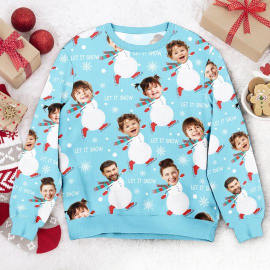 Custom Face Family Let It Snow Sweater, Personalized Family Photo Ugly Sweater - Image 10
