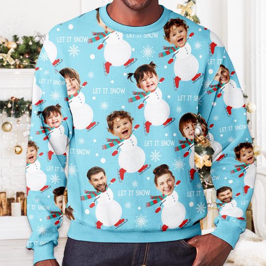 Custom Face Family Let It Snow Sweater, Personalized Family Photo Ugly Sweater - Image 9