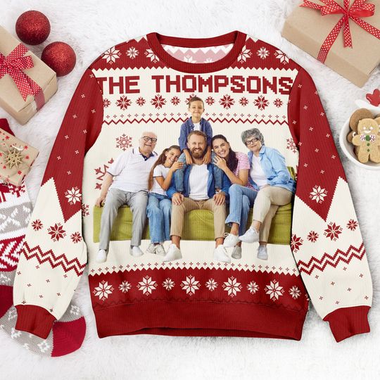 Custom Face Family Name Ugly Sweater, Personalized Family Photo U - Image 8
