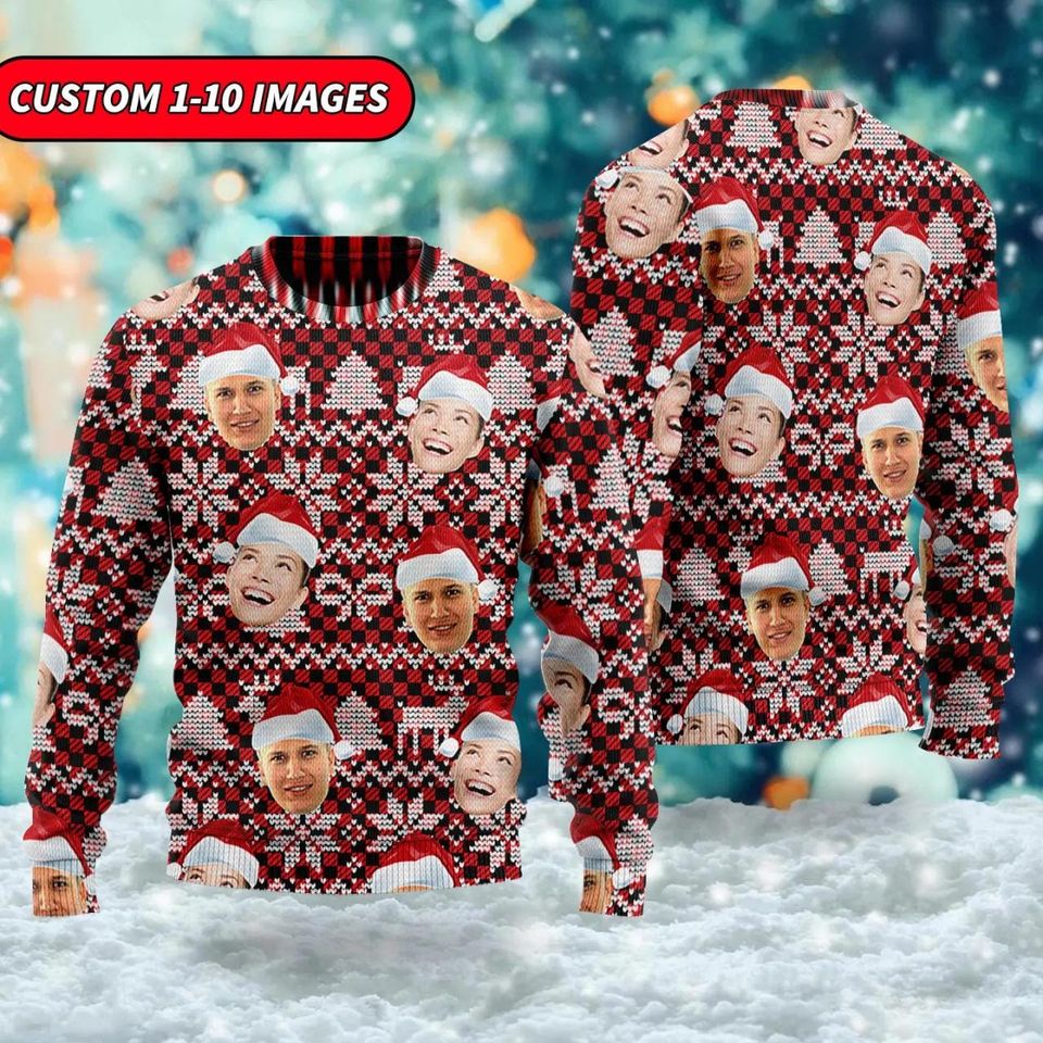 Custom Face Family Ugly Christmas Sweater, Funny Xmas Sweatshirt