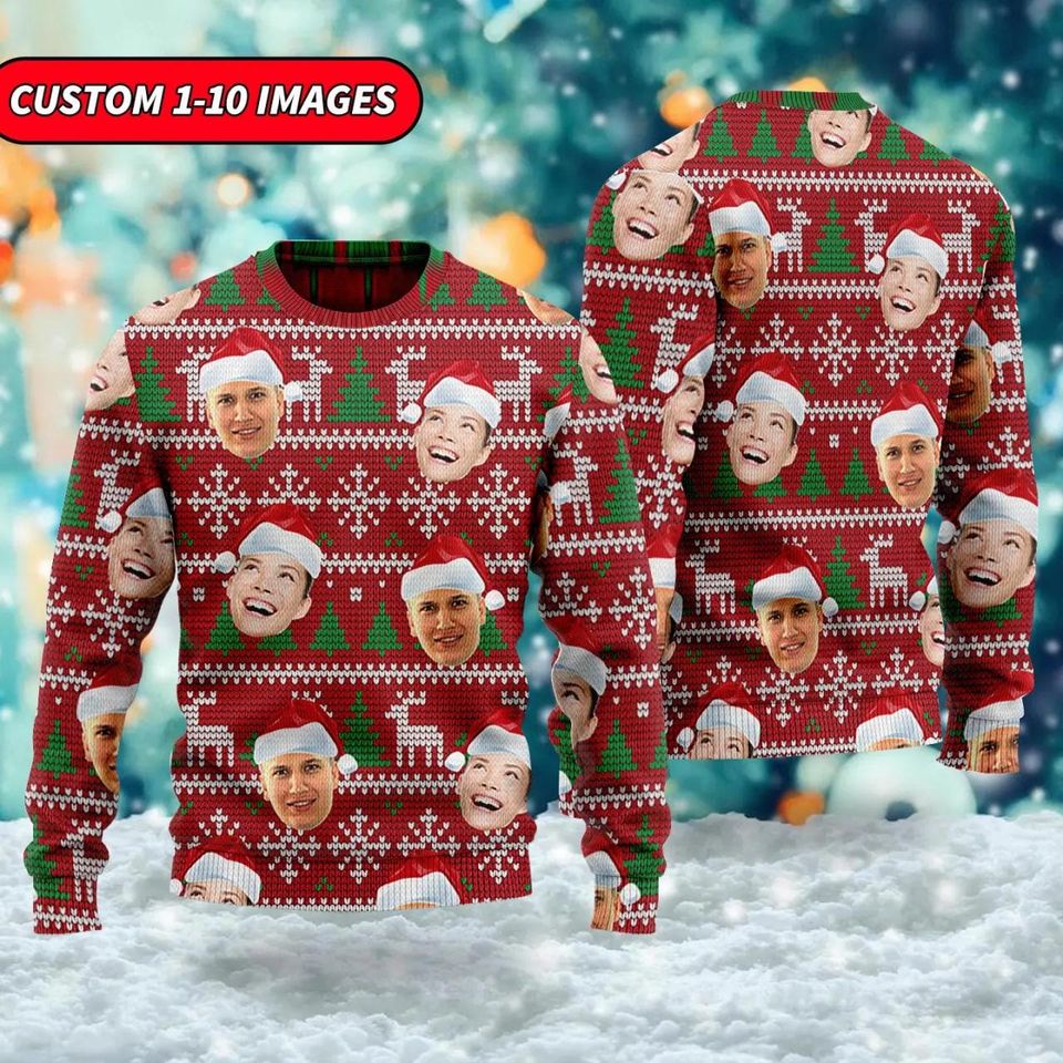 Custom Face Family Ugly Christmas Sweater, Warm Christmas Gift