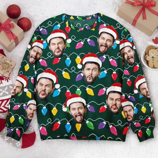 Custom Face Funny Christmas Silly Leds Light For Men - Personalized Photo Ugly Sweater - Image 4