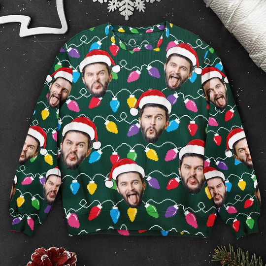 Custom Face Funny Christmas Silly Leds Light For Men - Personalized Photo Ugly Sweater - Image 5