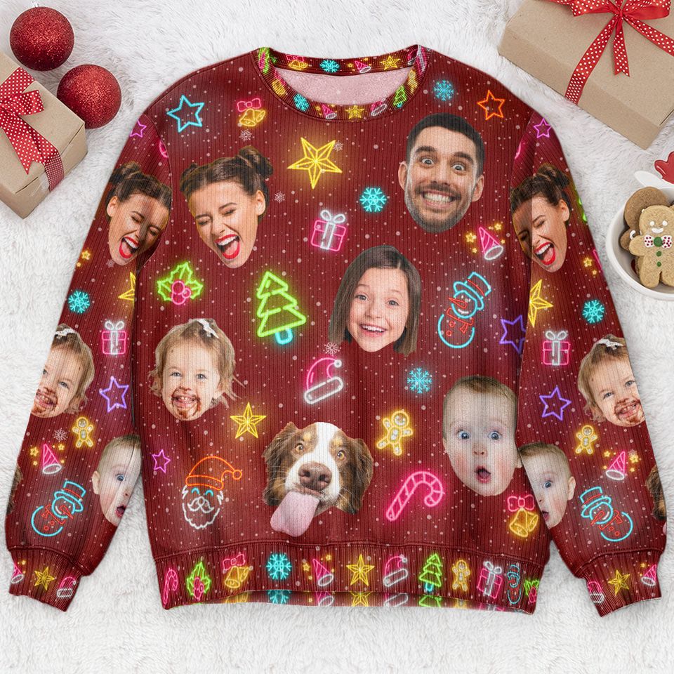 Custom Face Funny Light Up Christmas - Personalized Photo Ugly Sweatshirt