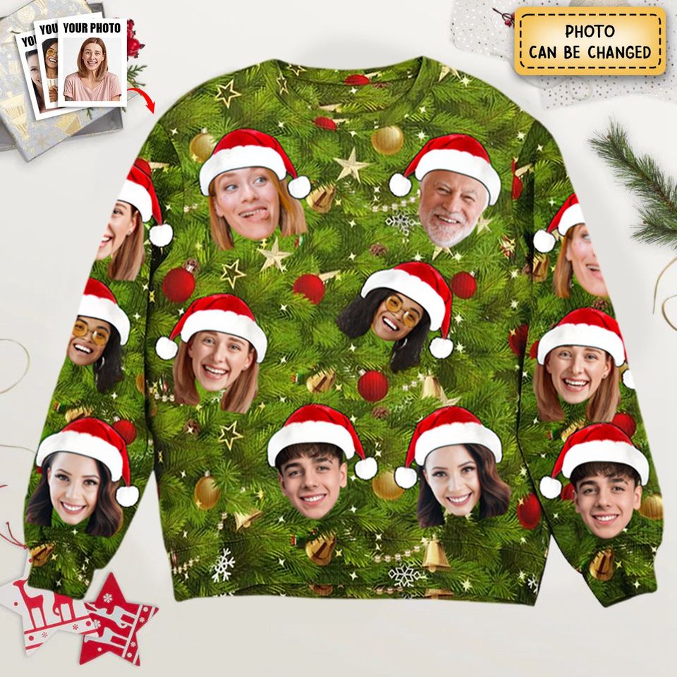 Custom Face I Am A Stupid Christmas Tree Stupid - Personalized Photo Ugly Sweater - Image 2