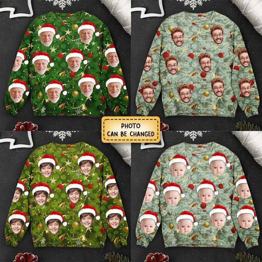Custom Face I Am A Stupid Christmas Tree Stupid - Personalized Photo Ugly Sweater - Image 6