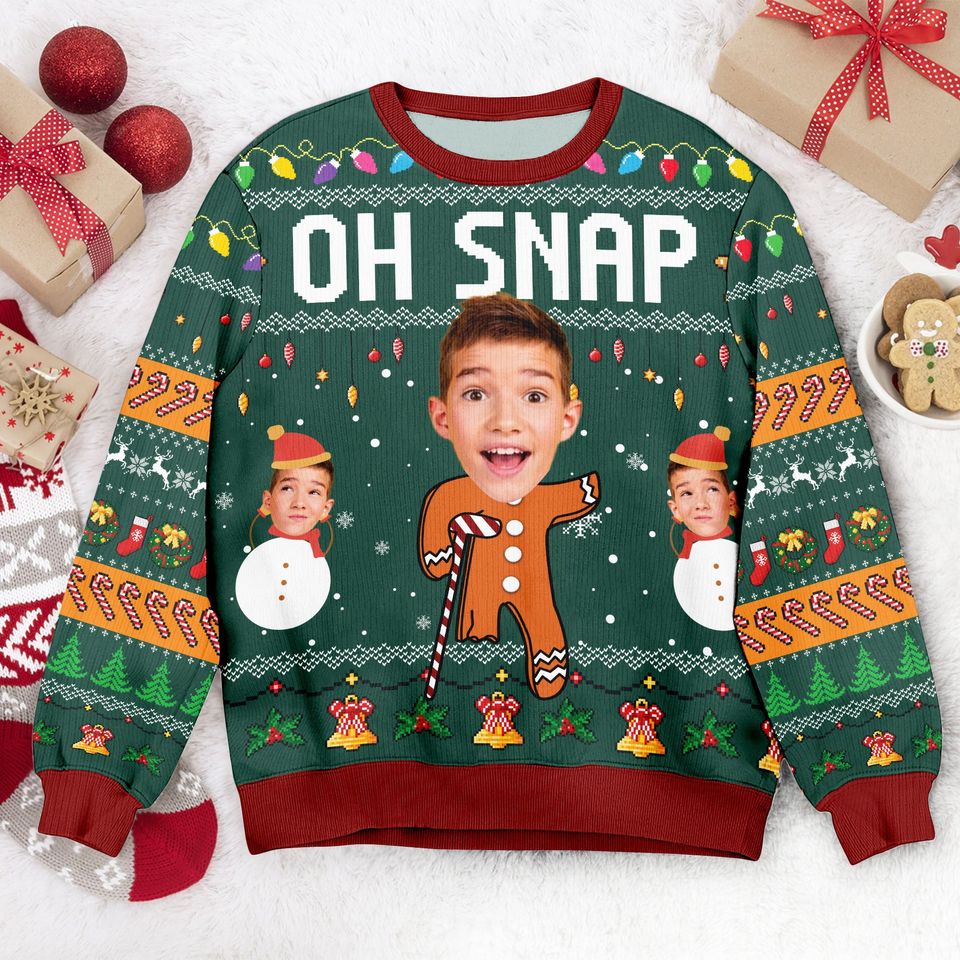 Custom Face Oh Snap Gingerbread Christmas Ugly Sweater