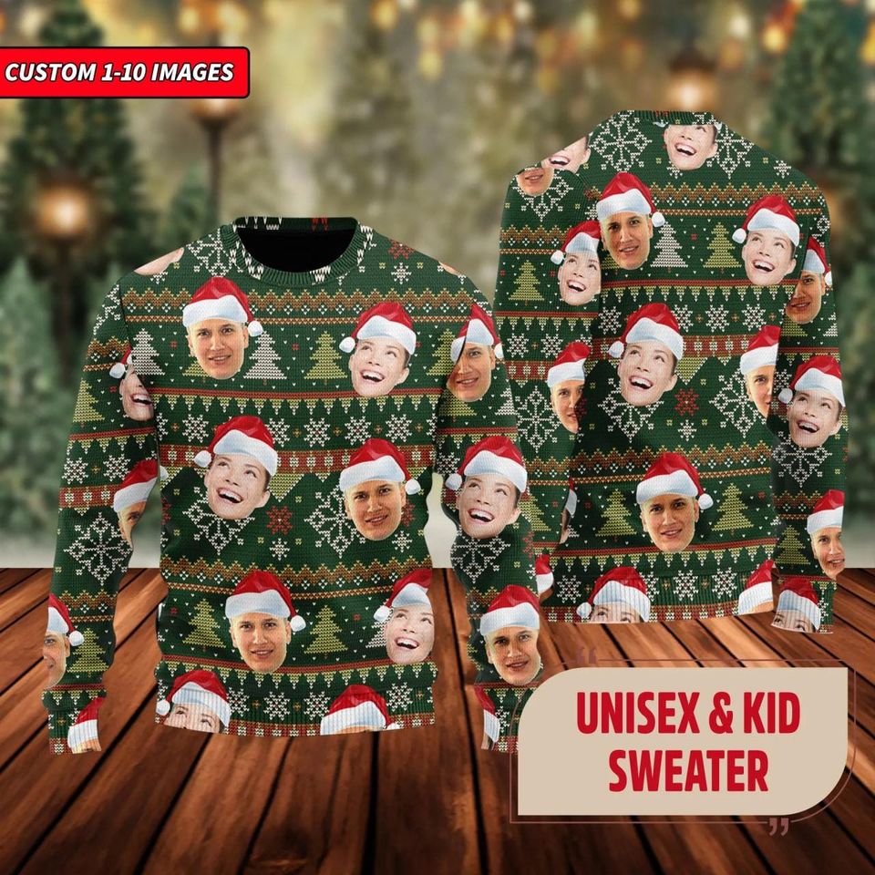 Custom Face Photo Ugly Christmas Sweater, Family Friend Husband Wife Xmas Sweatshirt - Image 3