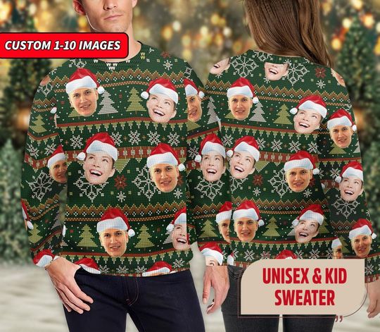 Custom Face Photo Ugly Christmas Sweater, Family Friend Husband Wife Xmas Sweatshirt - Image 13