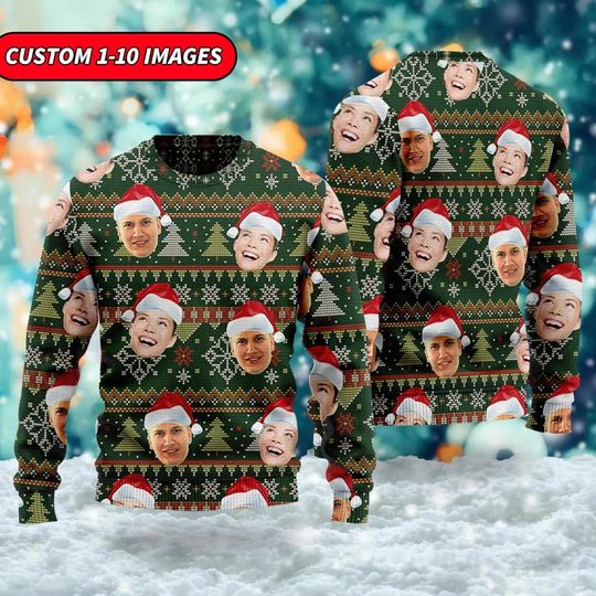 Custom Face Photo Ugly Christmas Sweater, Family Friend Husband Wife Xmas Sweatshirt - Image 10