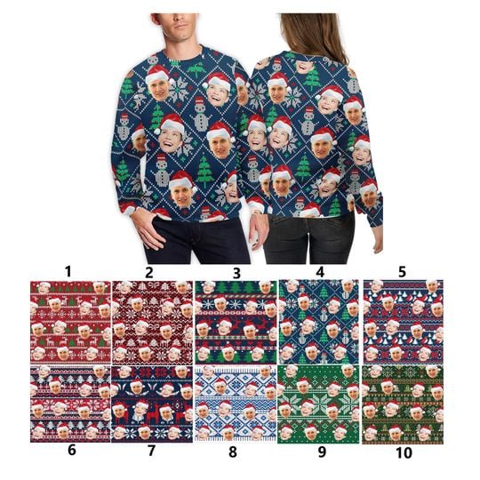 Custom Face Photo Ugly Christmas Sweater, Family Friend Husband Wife Xmas Sweatshirt - Image 14