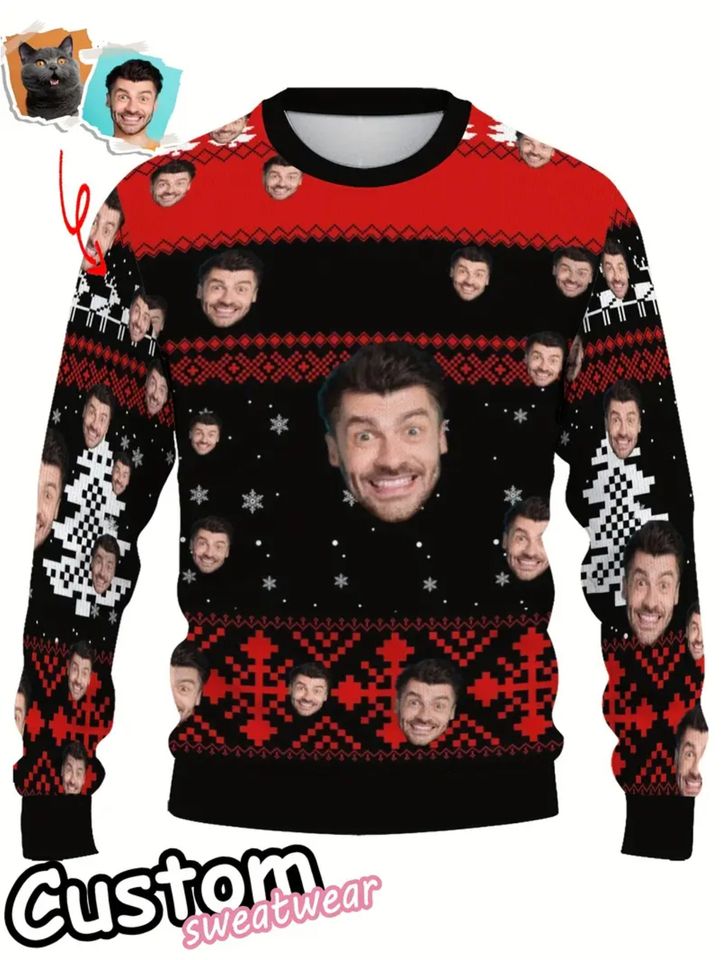 Custom Face Print Sweater - Personalized Photo Christmas Gift, 3D Ugly Christmas Sweater