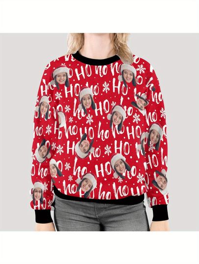 Custom Face Print Ugly Christmas Sweater - Funny Photo, Red & White Spots - Image 7